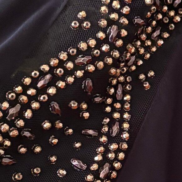 XSCAPE NAVY CHIFFON OVERLAY BEADED SLEEVE SHIFT DRESS CAPE DRESS SZ 14W - NWOT - Picture 8 of 14